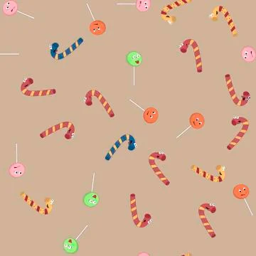 Colorful seamless pattern with cartoon sweets. Trendy vector background for d Stock Illustration