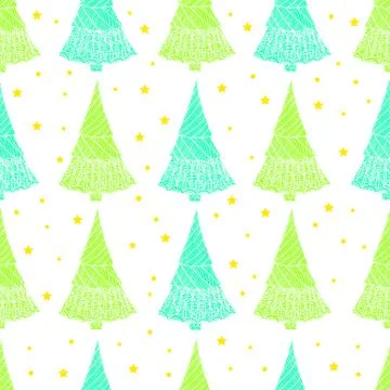 Colorful seamless pattern with Christmas trees and stars Stock Illustration