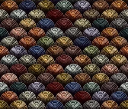 Colorful seamless pattern with concentric circles in blue/gold/orange. Stock Illustration