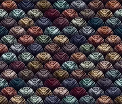 Colorful  seamless pattern with concentric circles in turquoise/blue/burguny. Stock Illustration