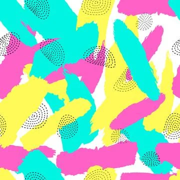 Colorful seamless pattern of cool elements on a bright background of brush .. Stock Illustration
