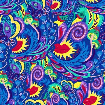 Colorful seamless pattern with crazy psychedelic organic abstract elements Illustrazione stock