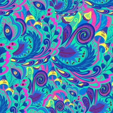 Colorful seamless pattern with crazy psychedelic organic abstract elements Illustrazione stock