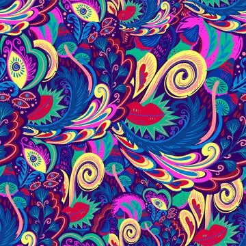 Colorful seamless pattern with crazy psychedelic organic abstract elements Stock Illustration