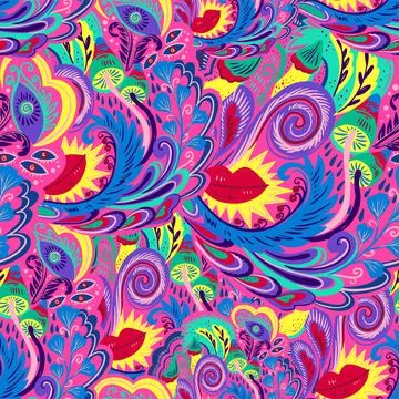 Colorful seamless pattern with crazy psychedelic organic abstract elements Illustrazione stock