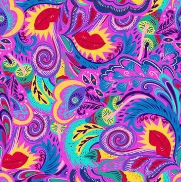 Colorful seamless pattern with crazy psychedelic organic abstract elements Illustrazione stock