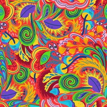 Colorful seamless pattern with crazy psychedelic organic abstract elements Stock Illustration