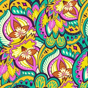 Colorful seamless pattern with crazy psychedelic organic abstract elements Illustrazione stock