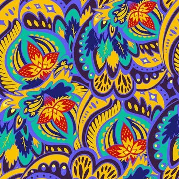 Colorful seamless pattern with crazy psychedelic organic abstract elements Stock Illustration