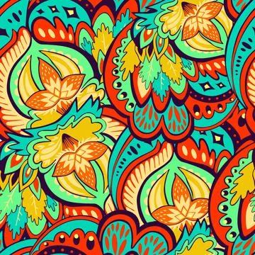 Colorful seamless pattern with crazy psychedelic organic abstract elements Stock Illustration