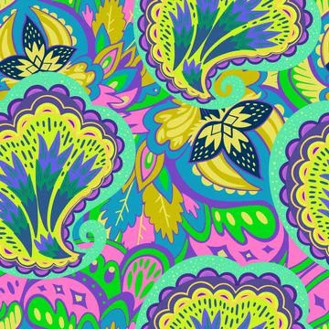 Colorful seamless pattern with crazy psychedelic organic abstract elements Stock Illustration