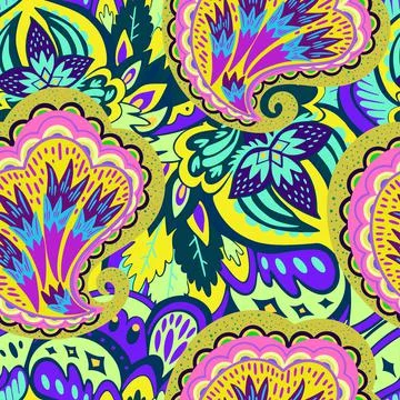 Colorful seamless pattern with crazy psychedelic organic abstract elements Illustrazione stock
