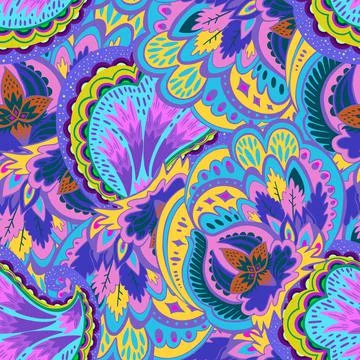 Colorful seamless pattern with crazy psychedelic organic abstract elements Illustrazione stock