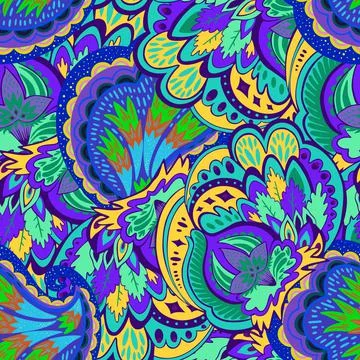 Colorful seamless pattern with crazy psychedelic organic abstract elements Illustrazione stock