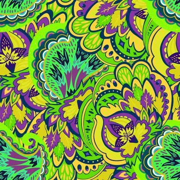 Colorful seamless pattern with crazy psychedelic organic abstract elements Illustrazione stock