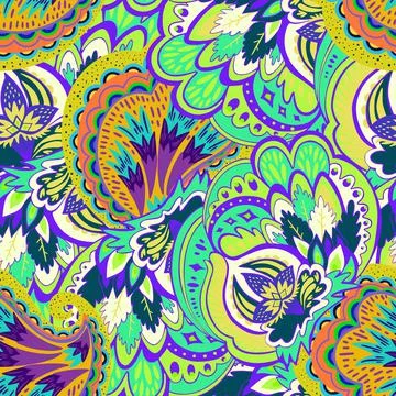 Colorful seamless pattern with crazy psychedelic organic abstract elements Illustrazione stock