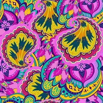 Colorful seamless pattern with crazy psychedelic organic abstract elements 스톡 일러스트