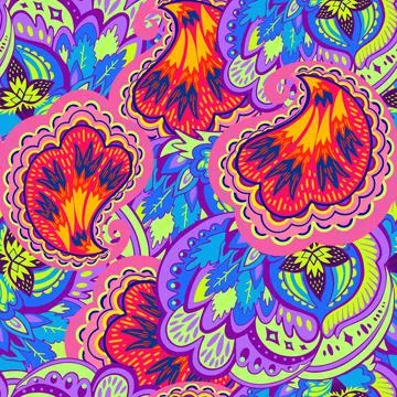 Colorful seamless pattern with crazy psychedelic organic abstract elements Illustrazione stock