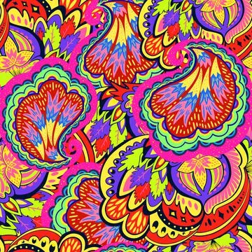 Colorful seamless pattern with crazy psychedelic organic abstract elements イラスト素材
