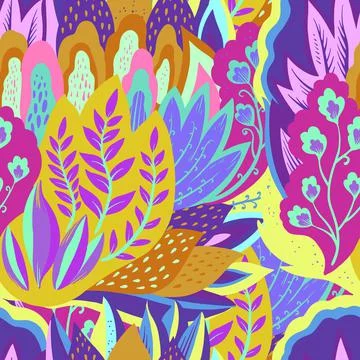 Colorful seamless pattern with crazy psychedelic organic abstract elements Stock Illustration