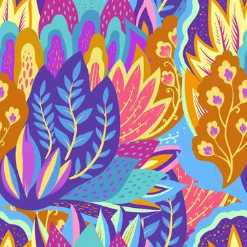 Colorful seamless pattern with crazy psychedelic organic abstract elements Illustrazione stock