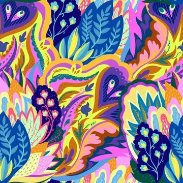 Colorful seamless pattern with crazy psychedelic organic abstract elements Stock Illustration