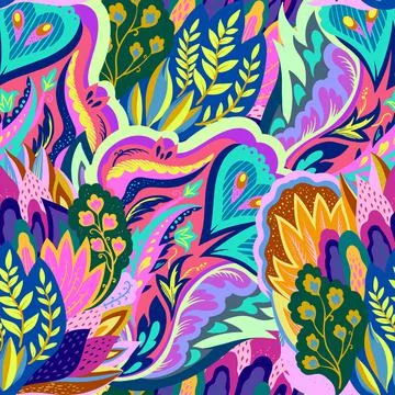 Colorful seamless pattern with crazy psychedelic organic abstract elements Illustrazione stock