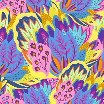 Colorful seamless pattern with crazy psychedelic organic abstract elements Stock Illustration