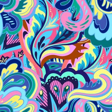 Colorful seamless pattern with crazy psychedelic organic abstract elements Stock-Illustration