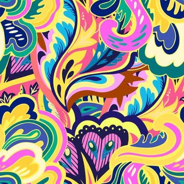 Colorful seamless pattern with crazy psychedelic organic abstract elements 스톡 일러스트