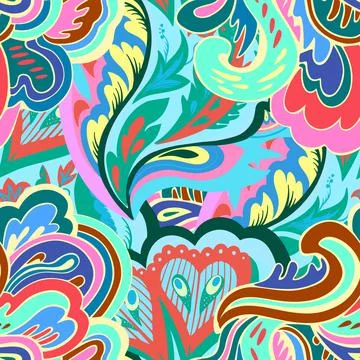 Colorful seamless pattern with crazy psychedelic organic abstract elements Illustrazione stock