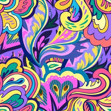 Colorful seamless pattern with crazy psychedelic organic abstract elements イラスト素材