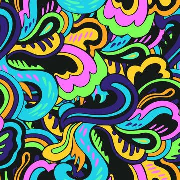 Colorful seamless pattern with crazy psychedelic organic abstract elements Illustrazione stock