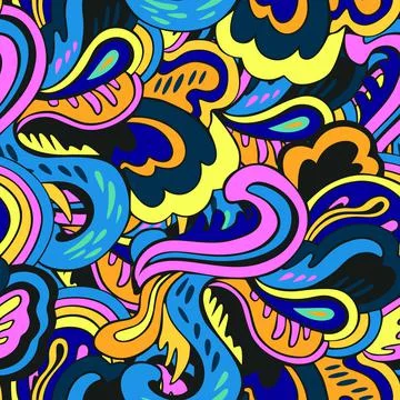 Colorful seamless pattern with crazy psychedelic organic abstract elements Illustrazione stock