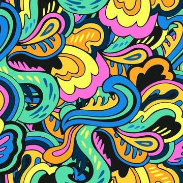 Colorful seamless pattern with crazy psychedelic organic abstract elements Stock Illustration