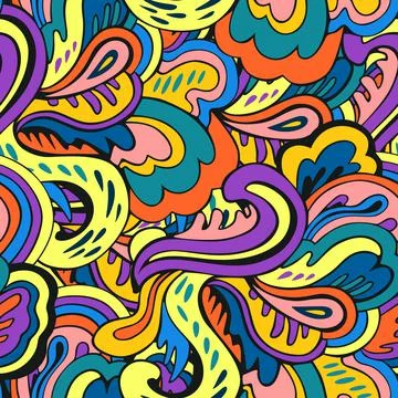Colorful seamless pattern with crazy psychedelic organic abstract elements Illustrazione stock