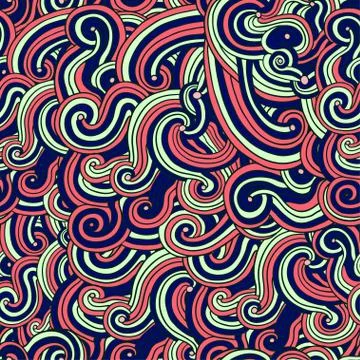 Colorful seamless pattern with curly doodle lines. Vector illustration. 스톡 일러스트