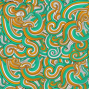 Colorful seamless pattern with curly doodle lines. Vector illustration. イラスト素材
