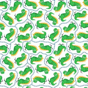 Colorful seamless pattern with cute dinosaur on skateboard 스톡 일러스트