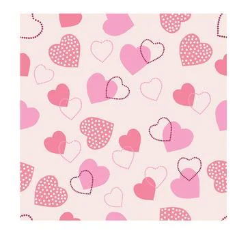 Colorful seamless pattern with cute pink hearts, hand drawn vector Stock Illustration