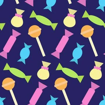 Colorful seamless pattern with different candies and lollipops. Print for Stock Illustration