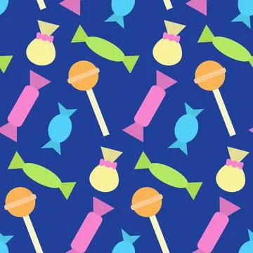 Colorful seamless pattern with different candies and lollipops. Print for textil Stock Illustration