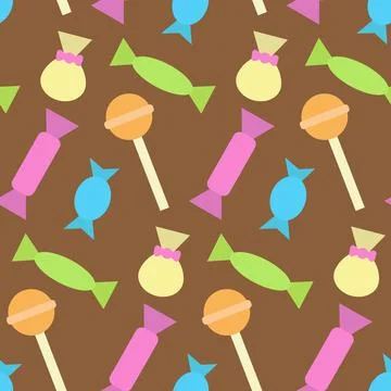Colorful seamless pattern with different candies and lollipops. Print for Stock Illustration