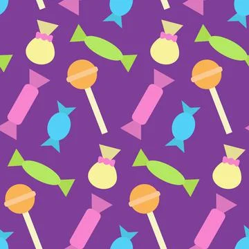 Colorful seamless pattern with different candies and lollipops. Print for Stock Illustration