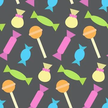 Colorful seamless pattern with different candies and lollipops. Print for textil Stock Illustration