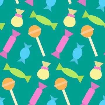 Colorful seamless pattern with different candies and lollipops. Print for Stock Illustration