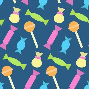 Colorful seamless pattern with different candies and lollipops. Print for textil Stock Illustration