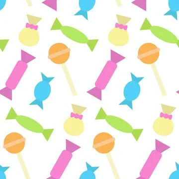 Colorful seamless pattern with different candies and lollipops. Print for Stock Illustration
