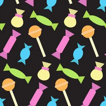Colorful seamless pattern with different candies and lollipops. Print for textil Stock Illustration