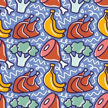Colorful seamless pattern doodles of some food Stock Illustration